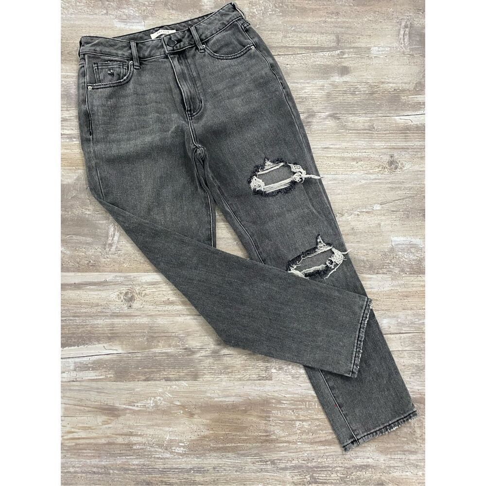 PACSUN Gray Washed Mom Jeans High Rise Distressed Womens Size 27